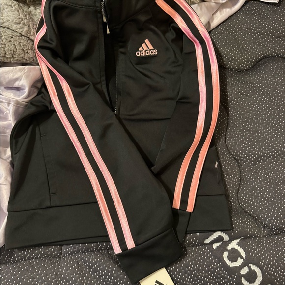 Adidas Kids Black Joggers with Light Pink Stripes - Picture 2 of 2
